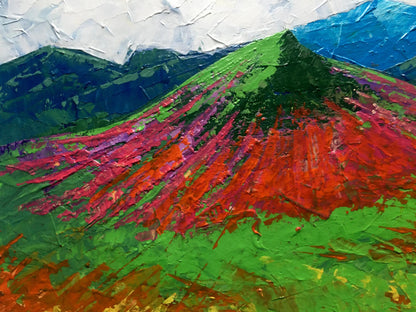 Vibrant oil painting of big mountain peak by V. Zadorozhnya