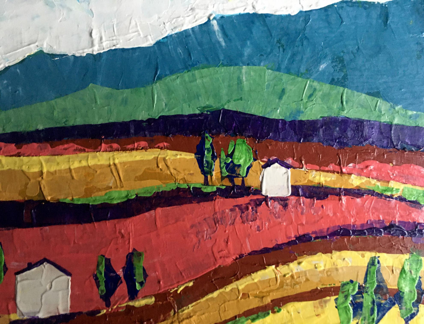 Oil painting of colorful fields on sunny day by V. Zadorozhnya