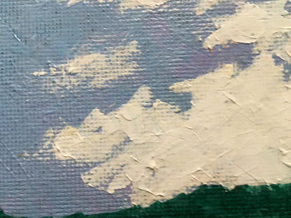 Oil painting Golden field Zadorozhnya V.V. with thick white paint on textured blue