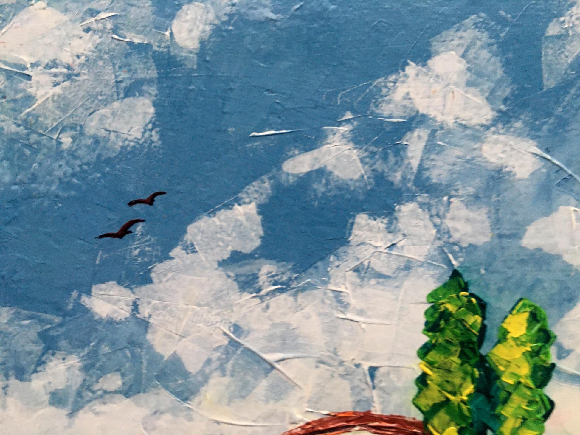 Oil painting Somewhere in the field by Zadorozhnya V. V. with blue sky birds trees