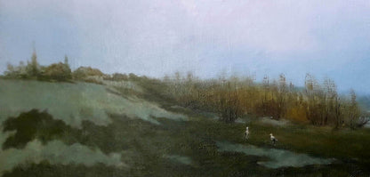 Oil painting The storks have arrived by Korkishko Vasily: muted autumn hillside