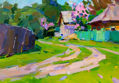 Oli painting Spring Village landscape Vyacheslav Pereta