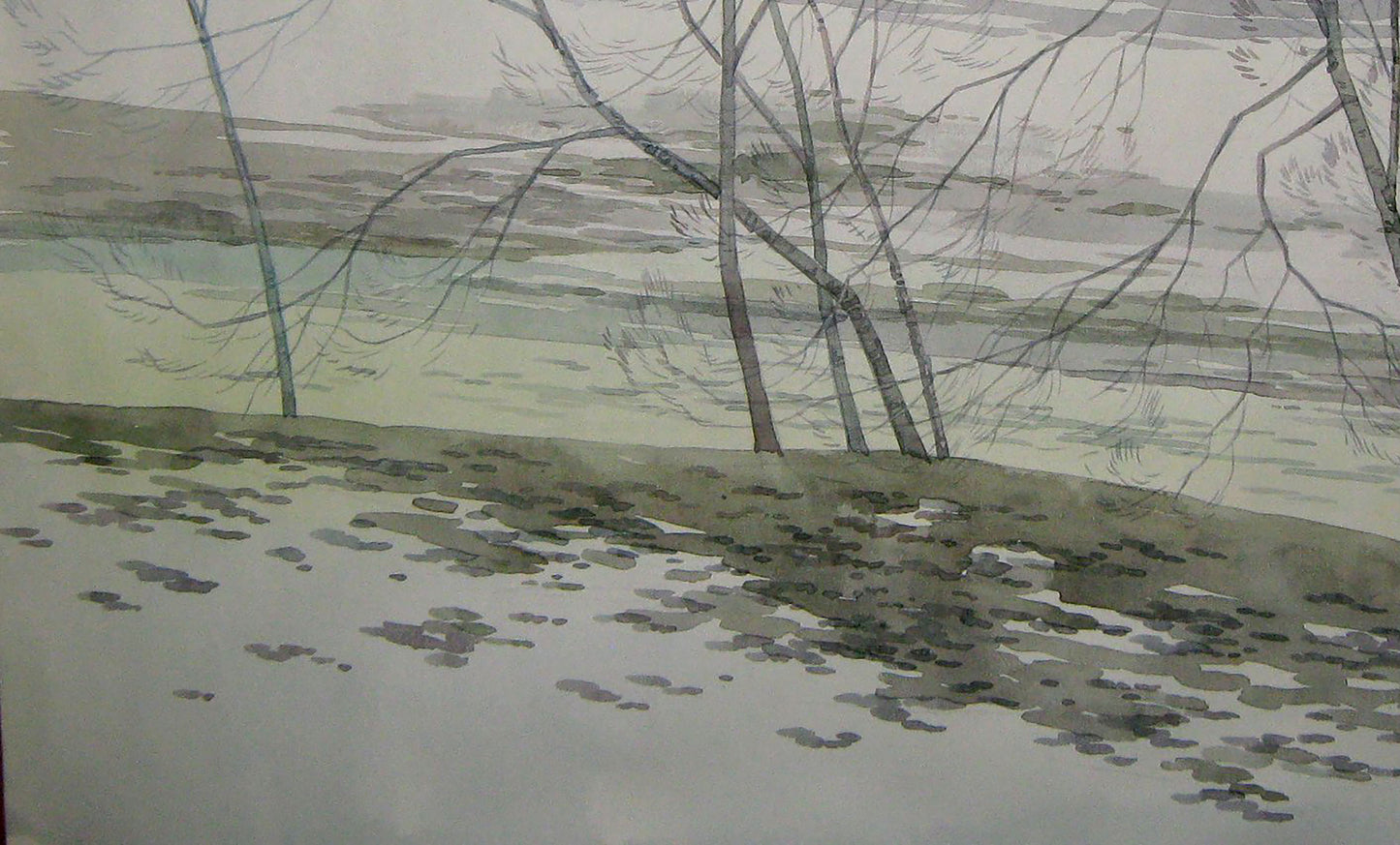 Watercolor painting Winter countryside
