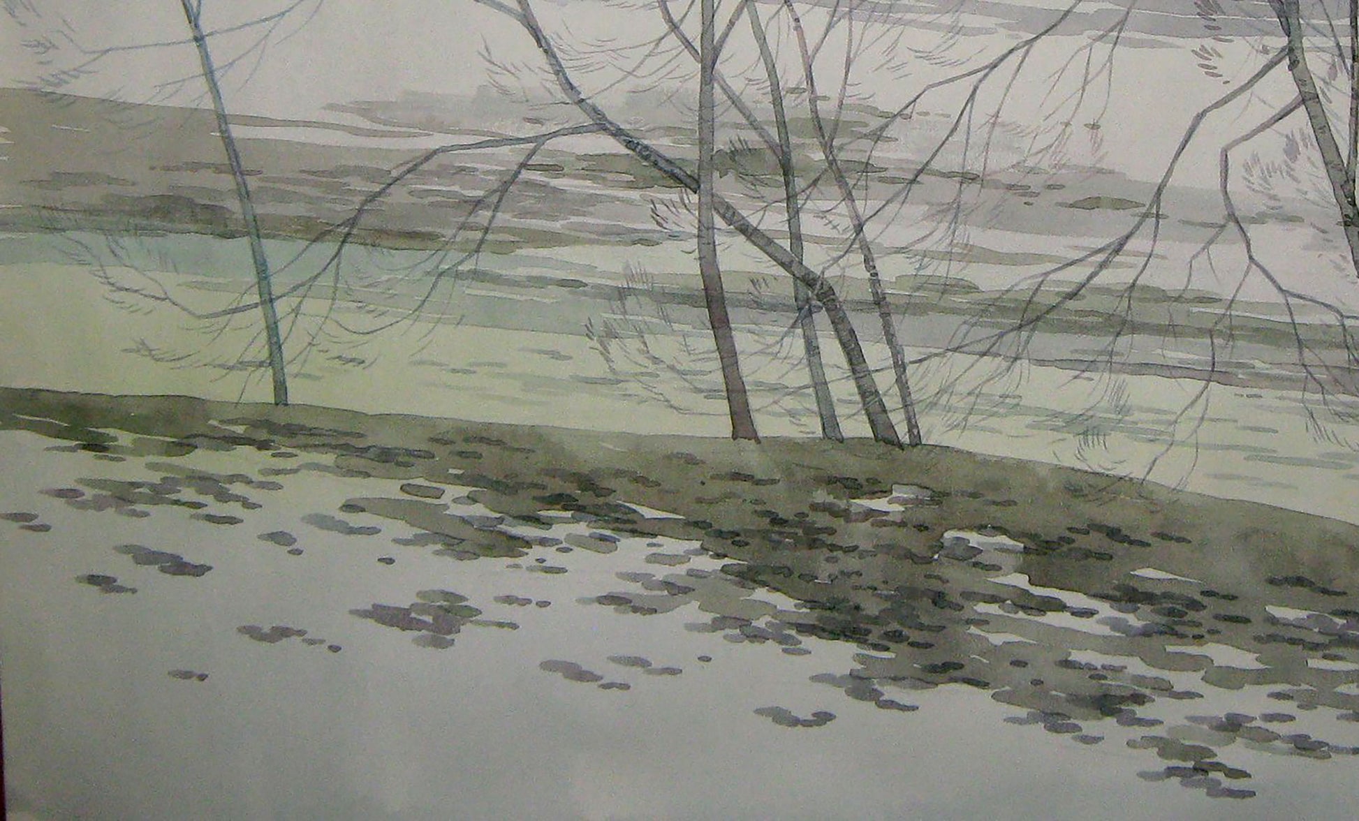 Watercolor painting Winter countryside
