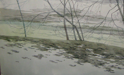 Watercolor painting Winter countryside
