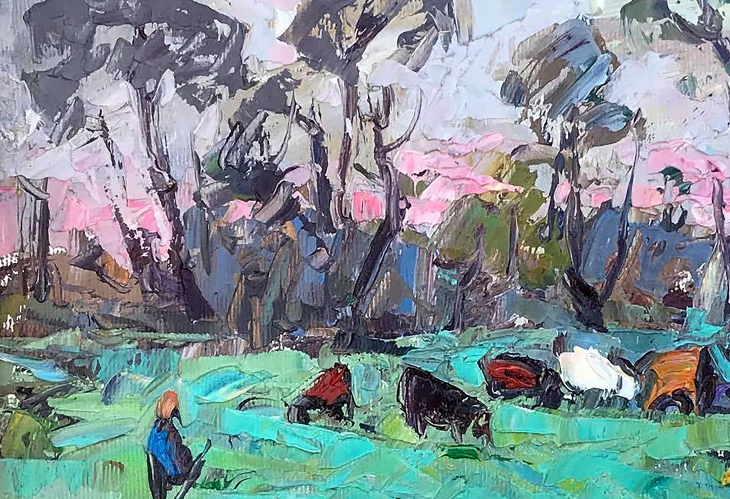 Oil painting Morning in the Meadows by Ivanyuk Alex: vibrant impressionist pastoral scene