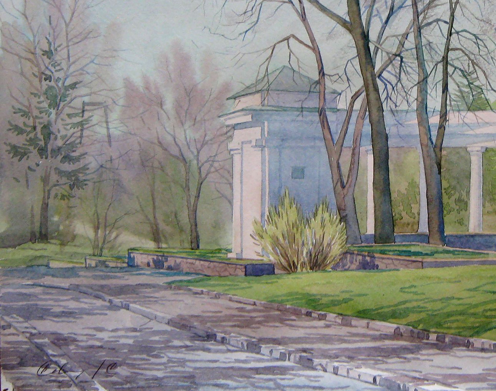 Watercolor painting Spring City Park
