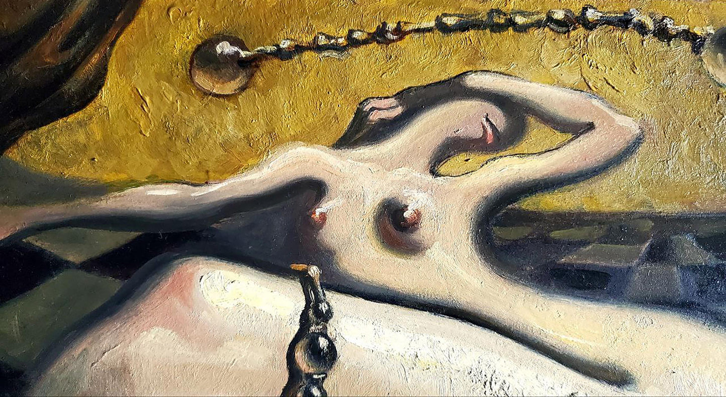 Abstract nude female in pale tones with chain by Litvinov Daniil Olegovich