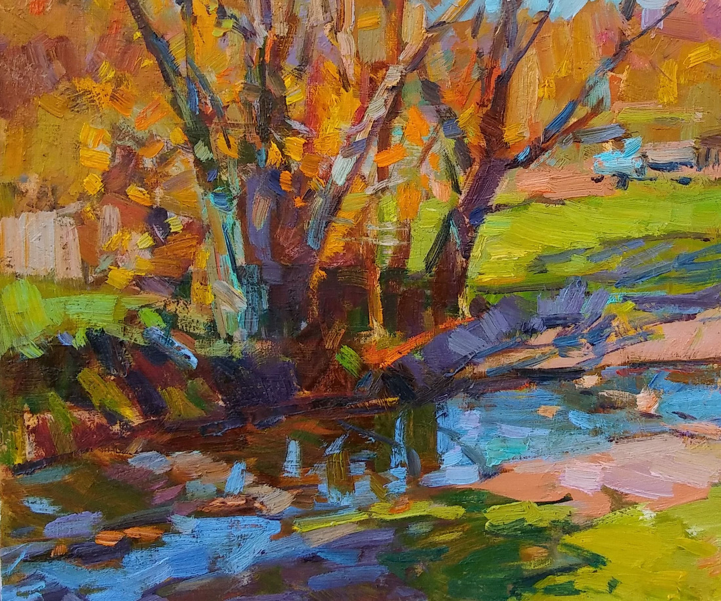 Oli painting Autumn Village Landscape Pereta Vyacheslav