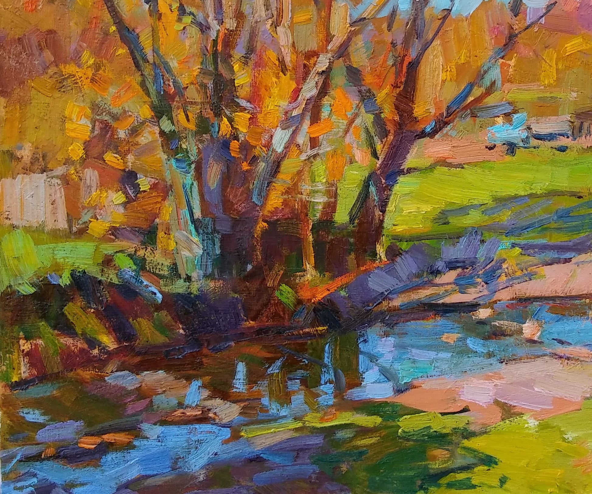 Oli painting Autumn Village Landscape Pereta Vyacheslav