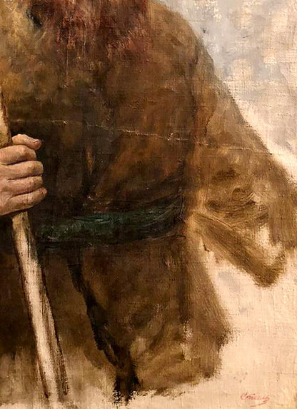 Oil painting portrait of man Leonid Mikhailovich Stil in fur attire