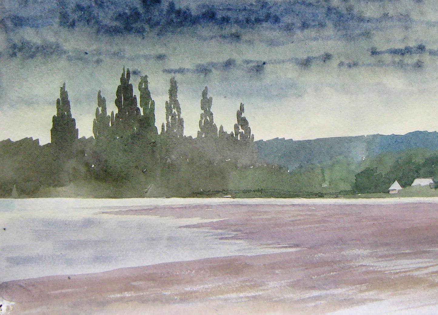Watercolor painting titled "Clouds are Coming" by Valery Savenets
