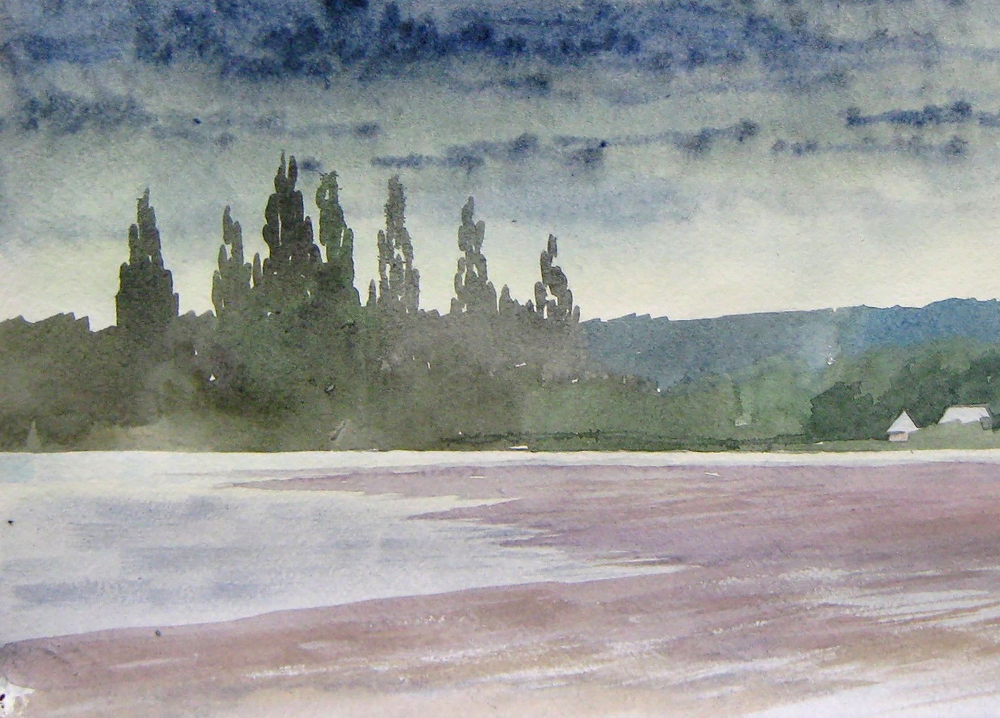 Watercolor painting titled "Clouds are Coming" by Valery Savenets