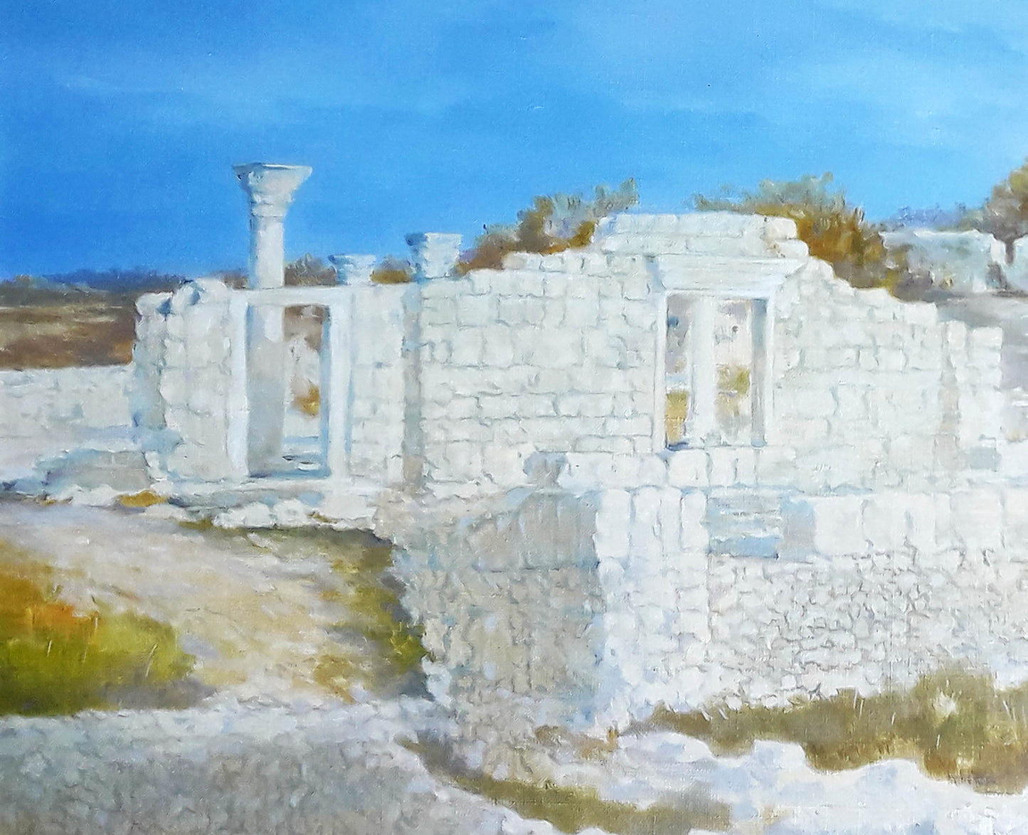 White stone Chersonesos ruins with columns by Korkishko Vasily oil painting
