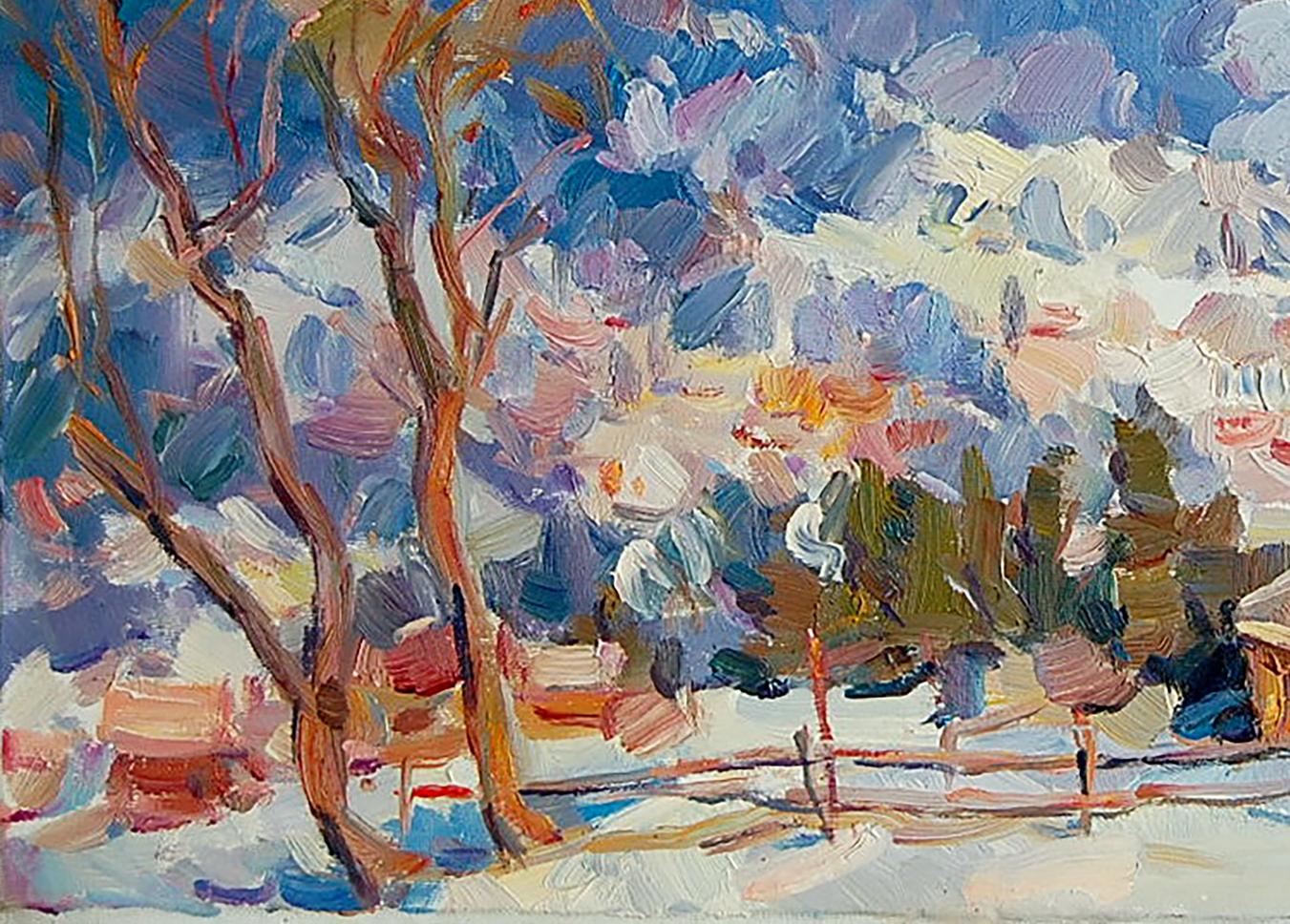 Oil Painting Mountain Village 