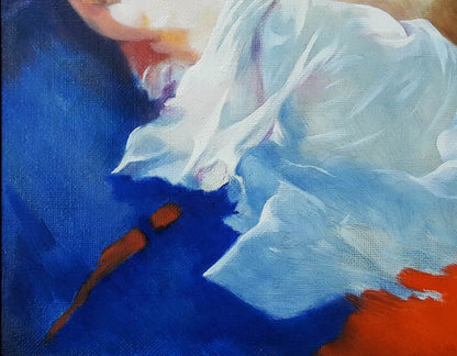 Oil painting portrait of sleeping girl by Vasily Korkishko on white fabric