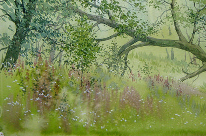 Watercolor painting Summer Forest Nature Landscape 