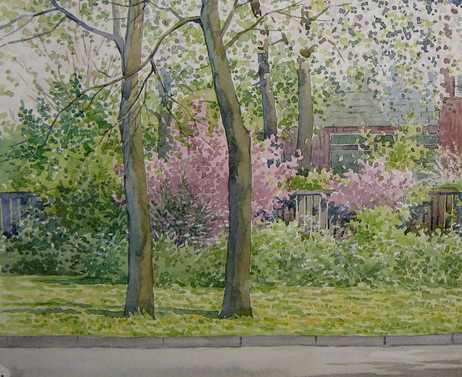 Watercolor painting Rural street