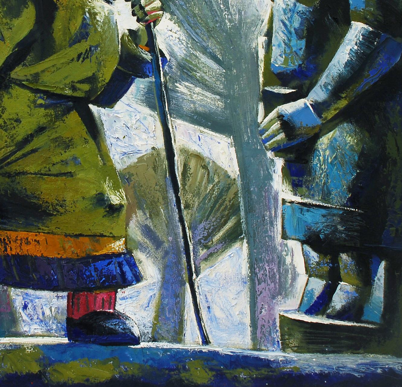 Abstract oil painting White Day by Egor Shvachunov in green, blue, white