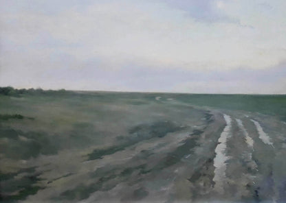 Impressionistic oil painting After the Rain by Korkishko Vasily, vast green field