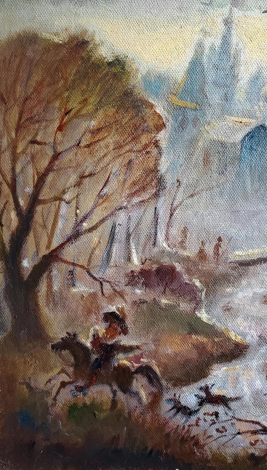 Oil painting Spring hunting by Litvinov Daniil Olegovich, lone rider by river