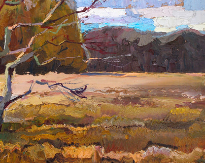 Oil painting Autumn by Egor Shvachunov, rugged landscape in warm tones