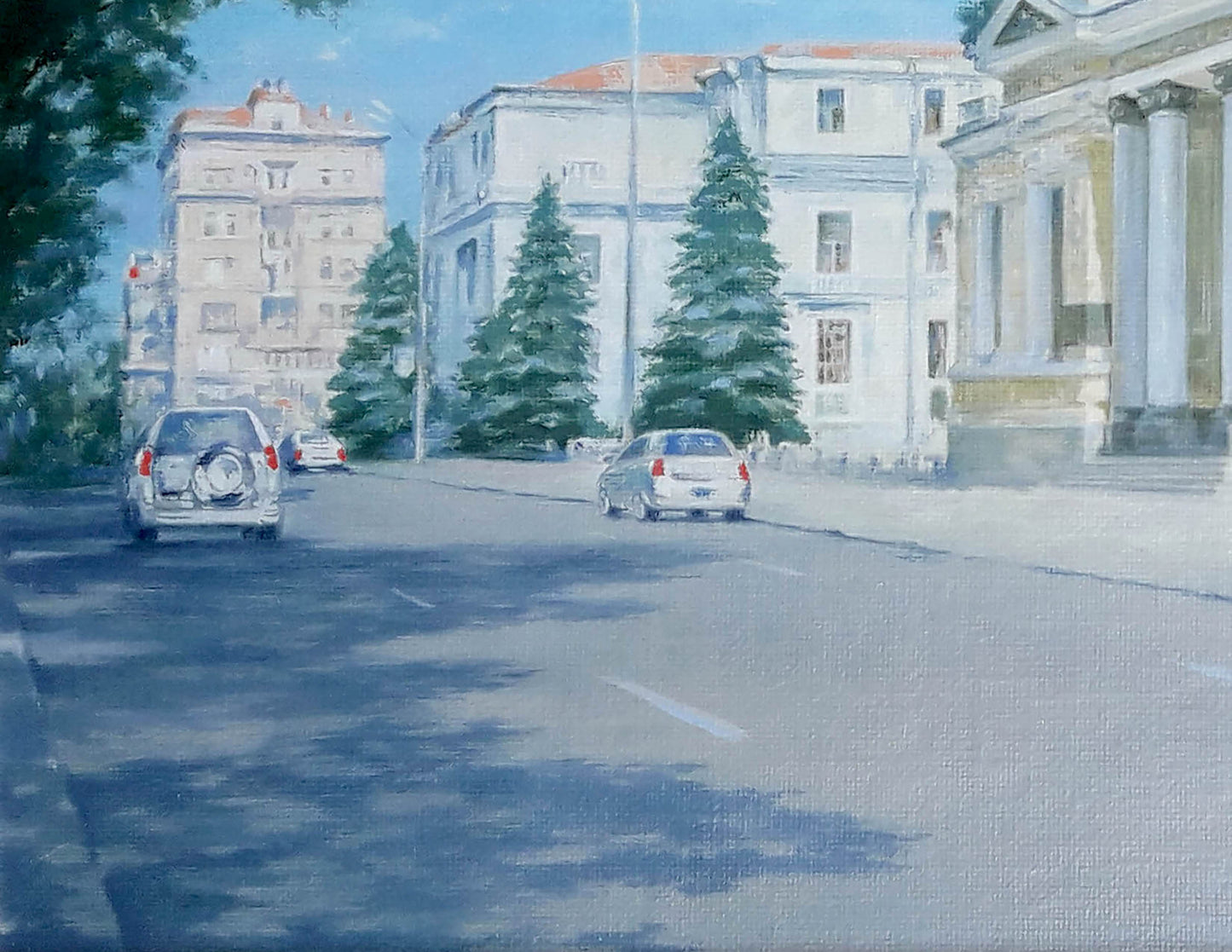 Serene Dnipro museum street by Korkishko Vasily, impressionist oil painting