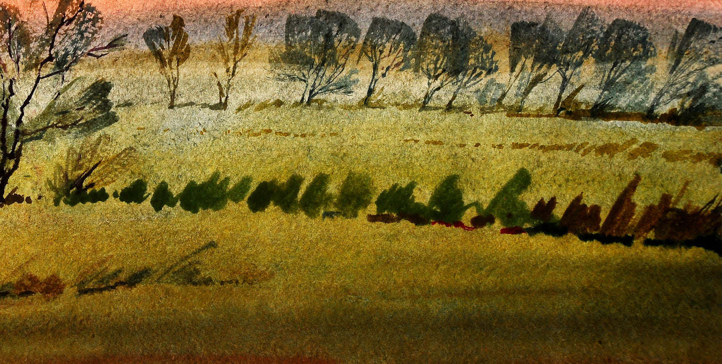 Watercolor painting By the Evening by Egor Shvachunov golden field sunset