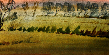 Watercolor painting By the Evening by Egor Shvachunov golden field sunset