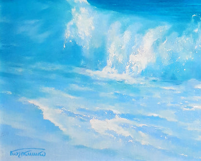 Vibrant blue ocean wave by Korkishko Vasily, impressionistic oil painting