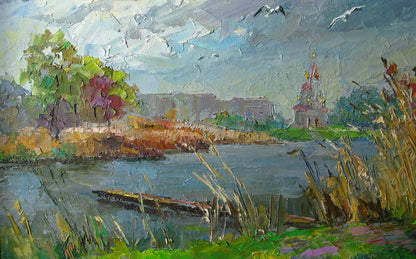 Oil painting Gulls over Dry Kagamlyk River by Serdyuk Boris Petrovich