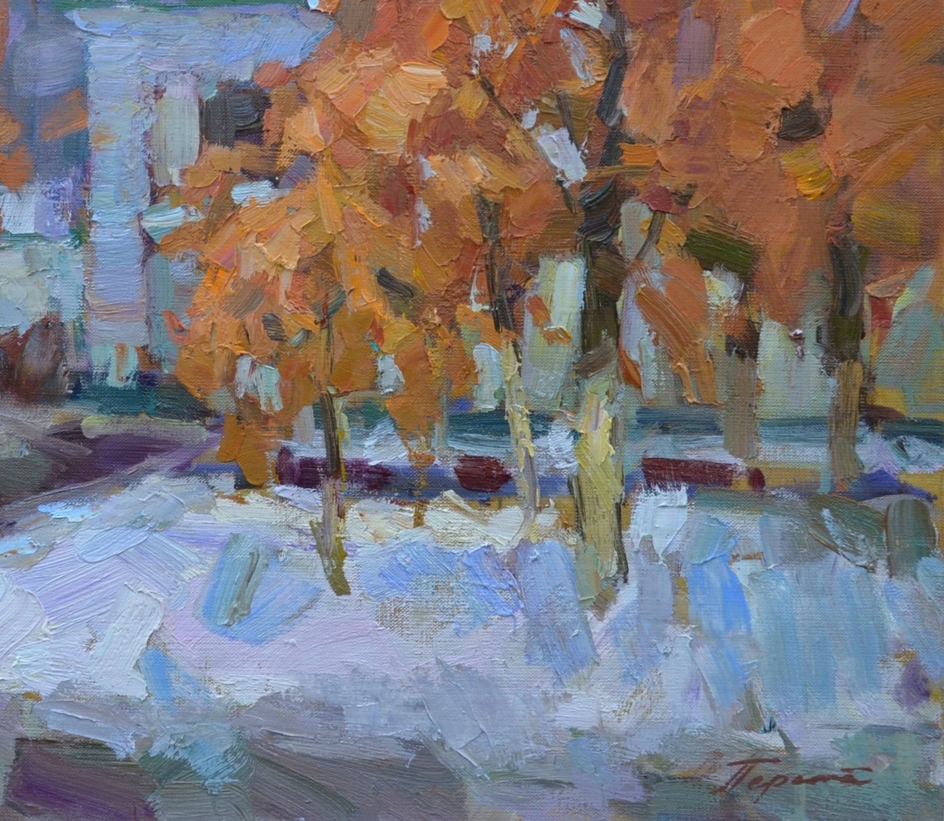 Oli painting Winter Cityscape Pereta Vyacheslav