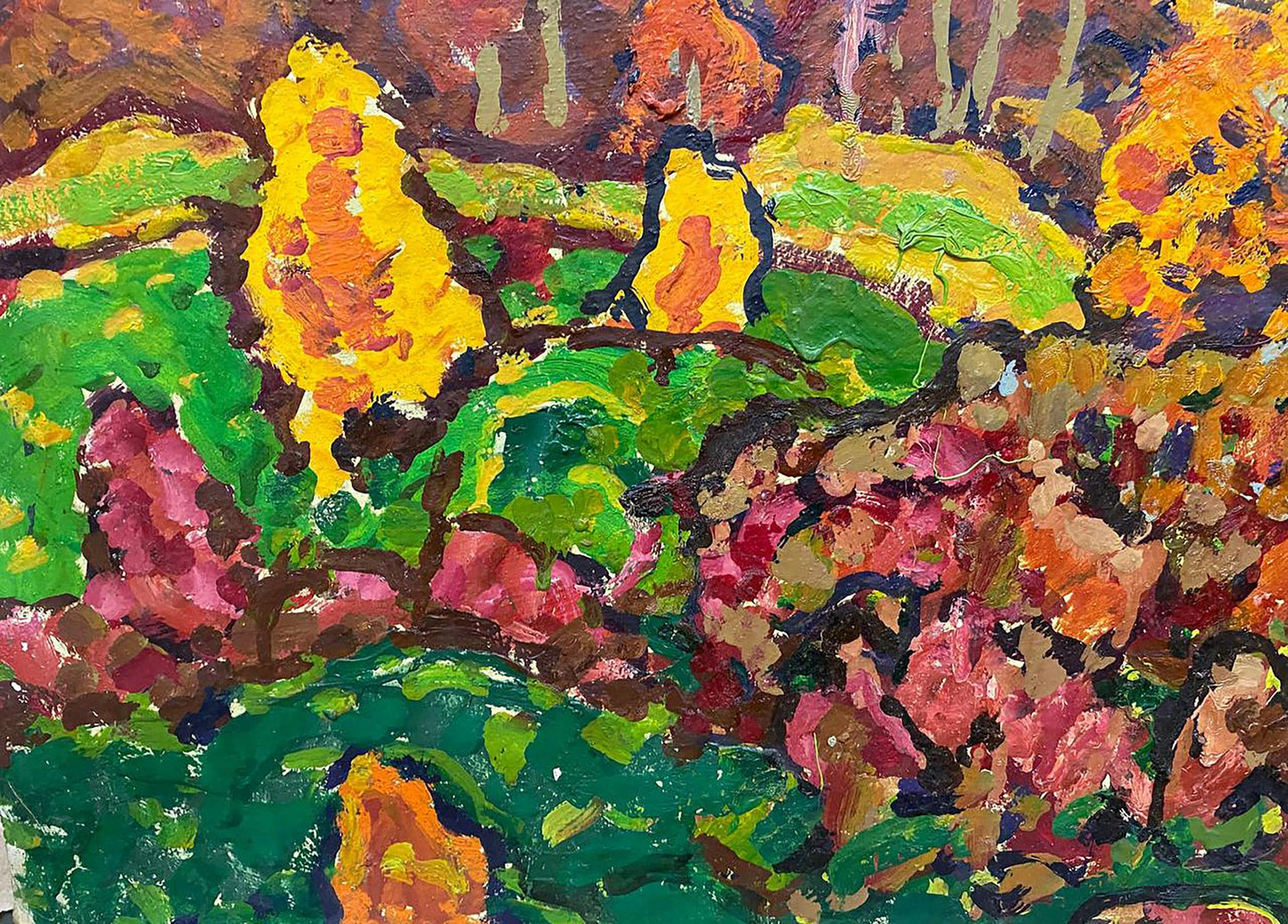 Vibrant impressionist autumn landscape oil painting by Kolosovsky Georgy Sergeevich