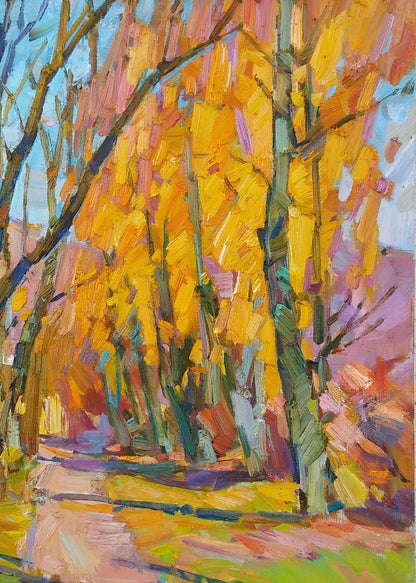 Oli painting Autumn Nature park landscape Pereta Vyacheslav