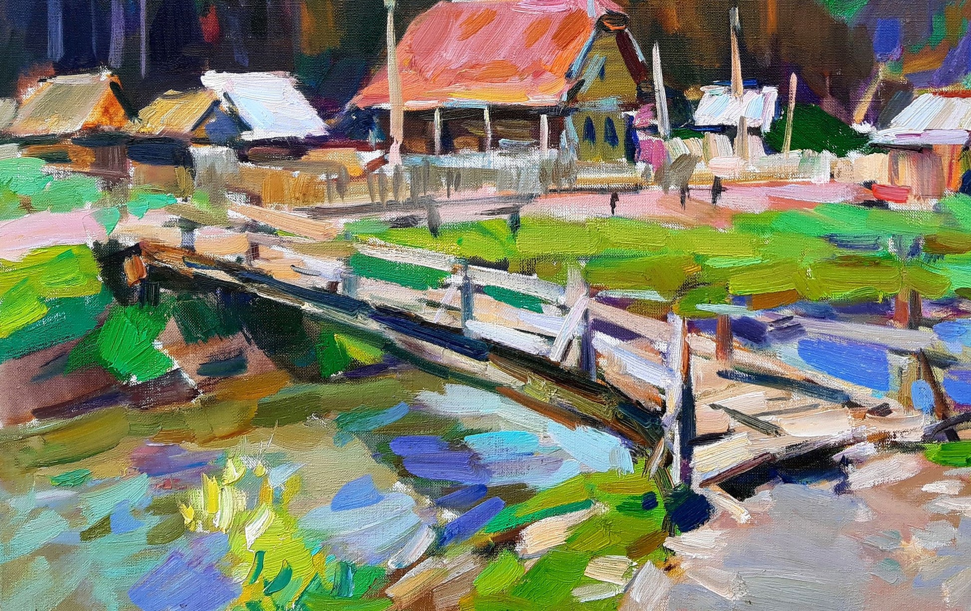 Oli painting Carpathians Mountain Village Landscape Pereta Vyacheslav