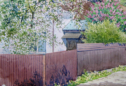 Watercolor painting Country house