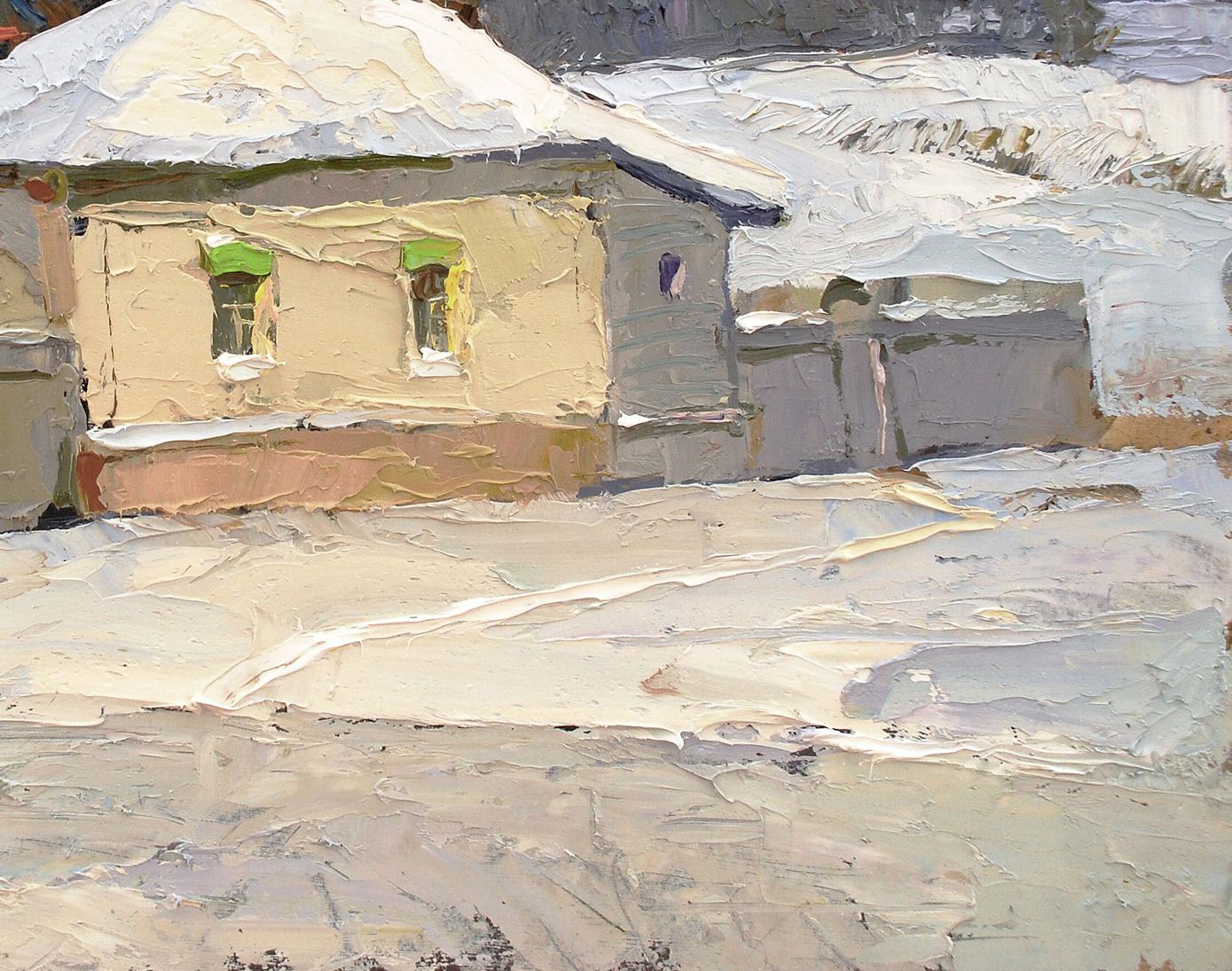 Oil painting Winter sketch by Egor Shvachunov: snow-covered house