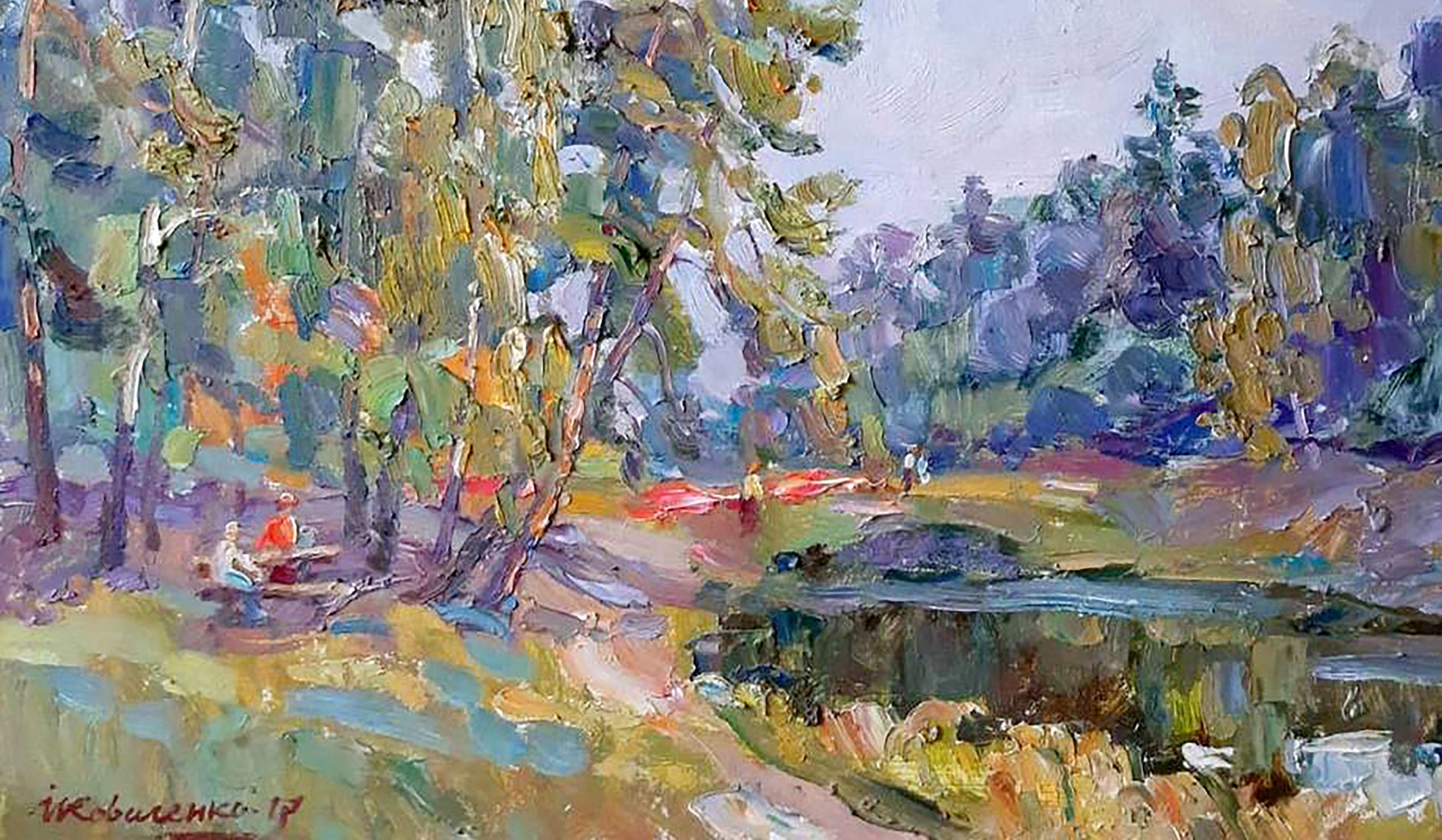 Oil Painting Forest River Landscape 