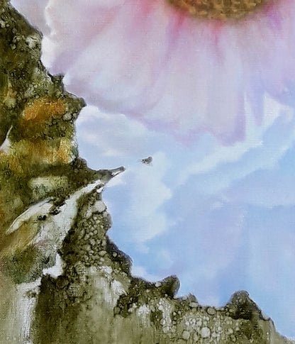 Oil painting of soft pink tree peony by Korkishko Vasily on stone
