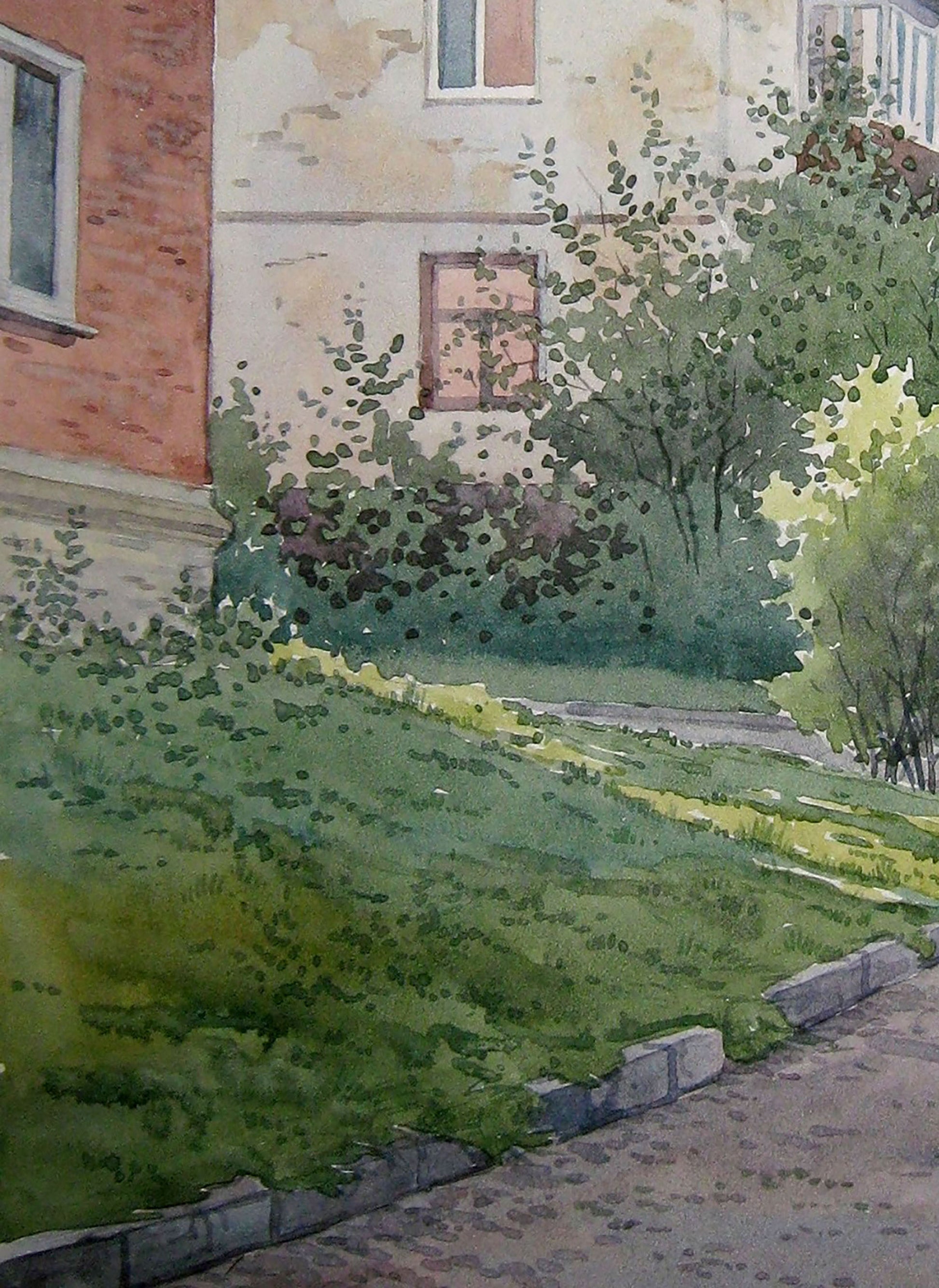 Watercolor painting Summer  Urban landscape  
