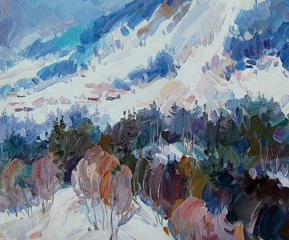 Oil Painting Mountain Winter 