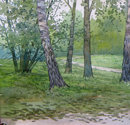 Watercolor painting Summer Forest Nature Landscape 