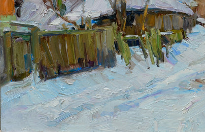 Oli painting Winter countryside landscape Pereta Vyacheslav
