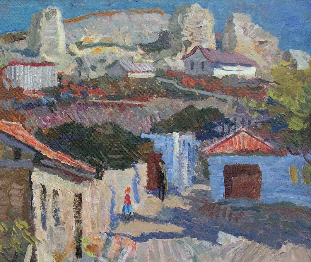 Oil painting of a house under the sun. C. Sergeeva Nina
