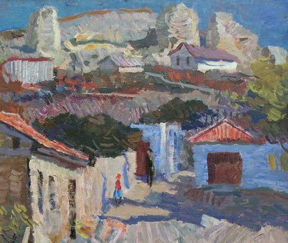 Oil painting of a house under the sun. C. Sergeeva Nina