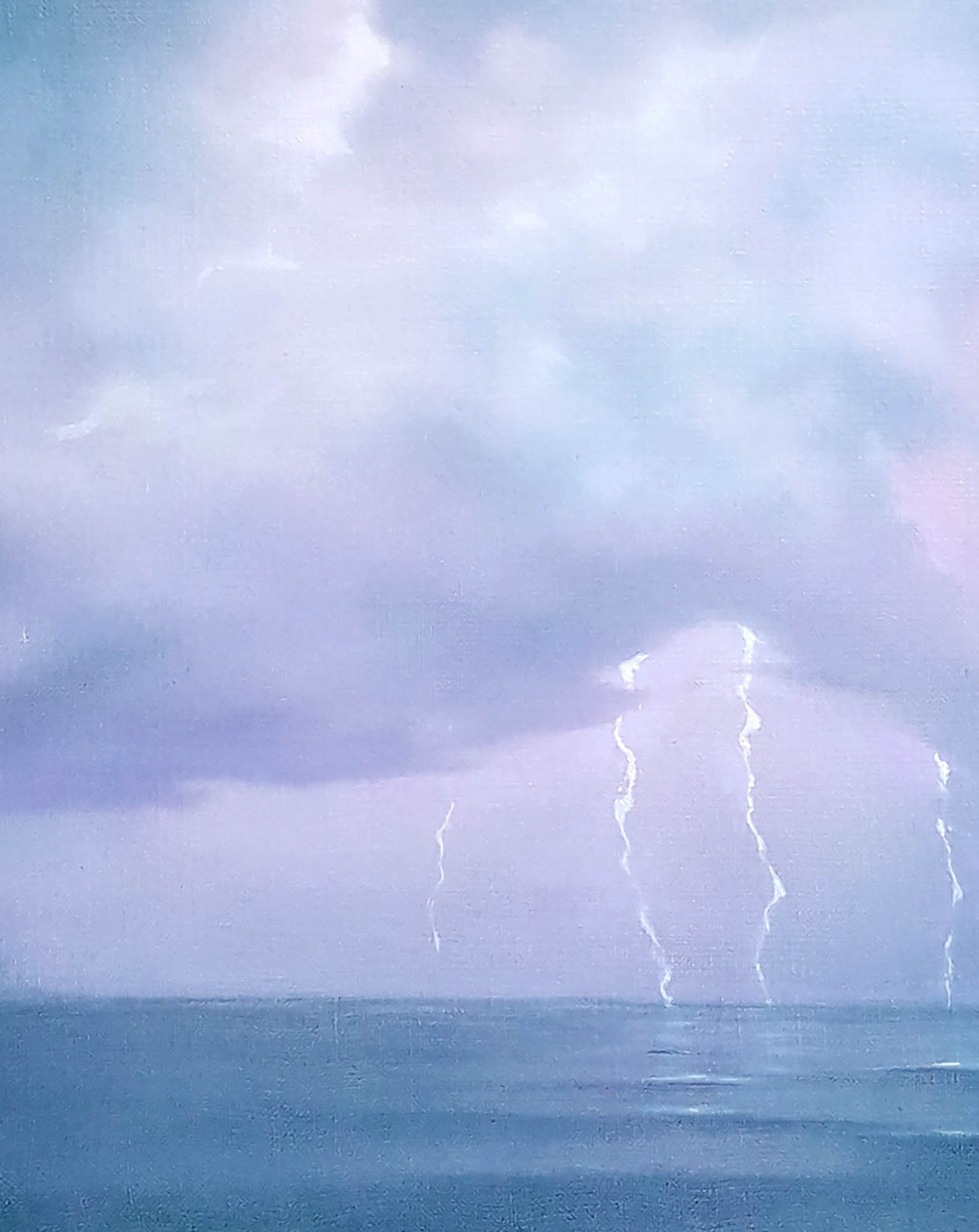 Dramatic Storm painting by Korkishko Vasily: stormy ocean sky with lightning