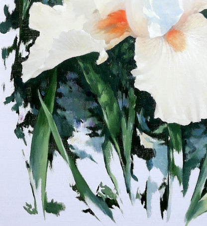 Vibrant watercolor-style Iris Korkishko Vasily oil painting with white irises