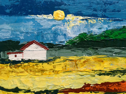 Oil painting of white house with red roof by coast by Zadorozhnya V. V