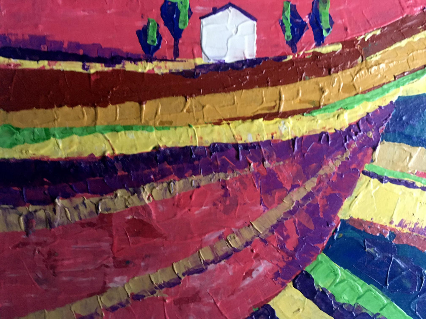 Oil painting of colorful fields on sunny day by V. Zadorozhnya