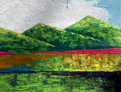 Oil painting In the summer mountains by Zadorozhnya V. V. textured hills sky